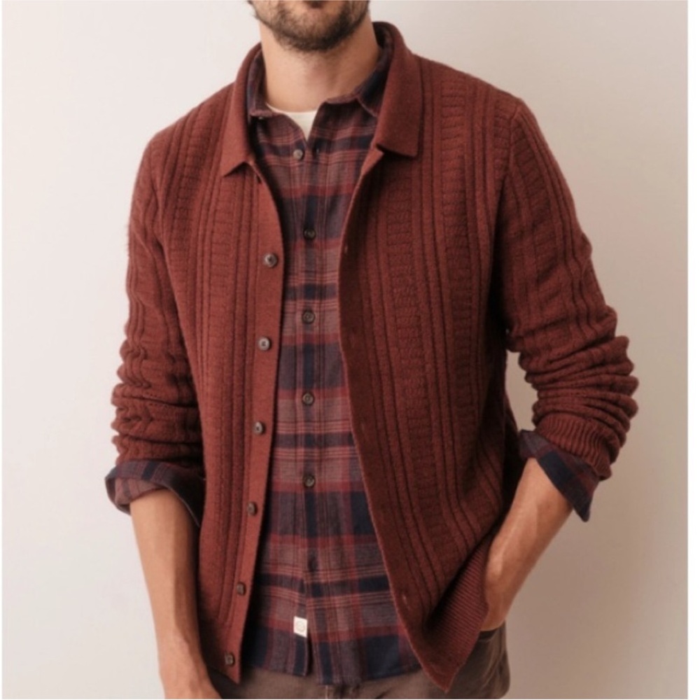 Marine Layer Arthur Sweater Cardigan Button Merino Wool Blend Veneer size XL - Picture 2 of 16